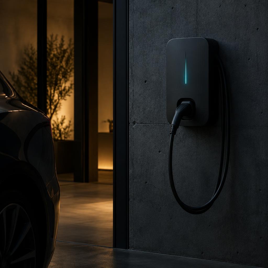 Wall-mounted AC charger charging an electric car